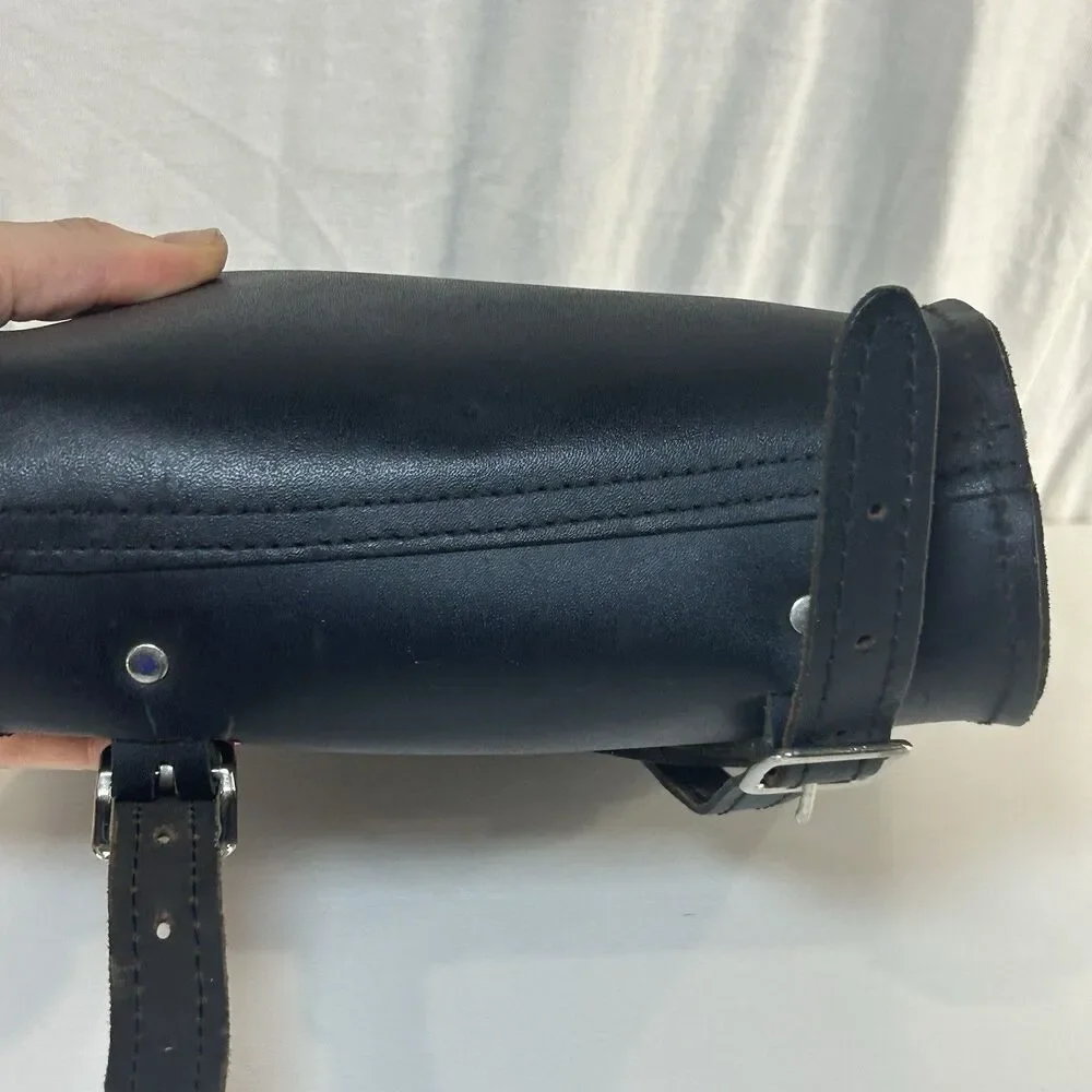 Unbranded Black Leather Double Buckle Saddlebag Motorcycle